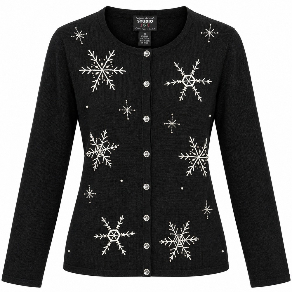 Studio Joy Coquette Wintercore Snowflake Cardigan Womens Large Festive Whimsical